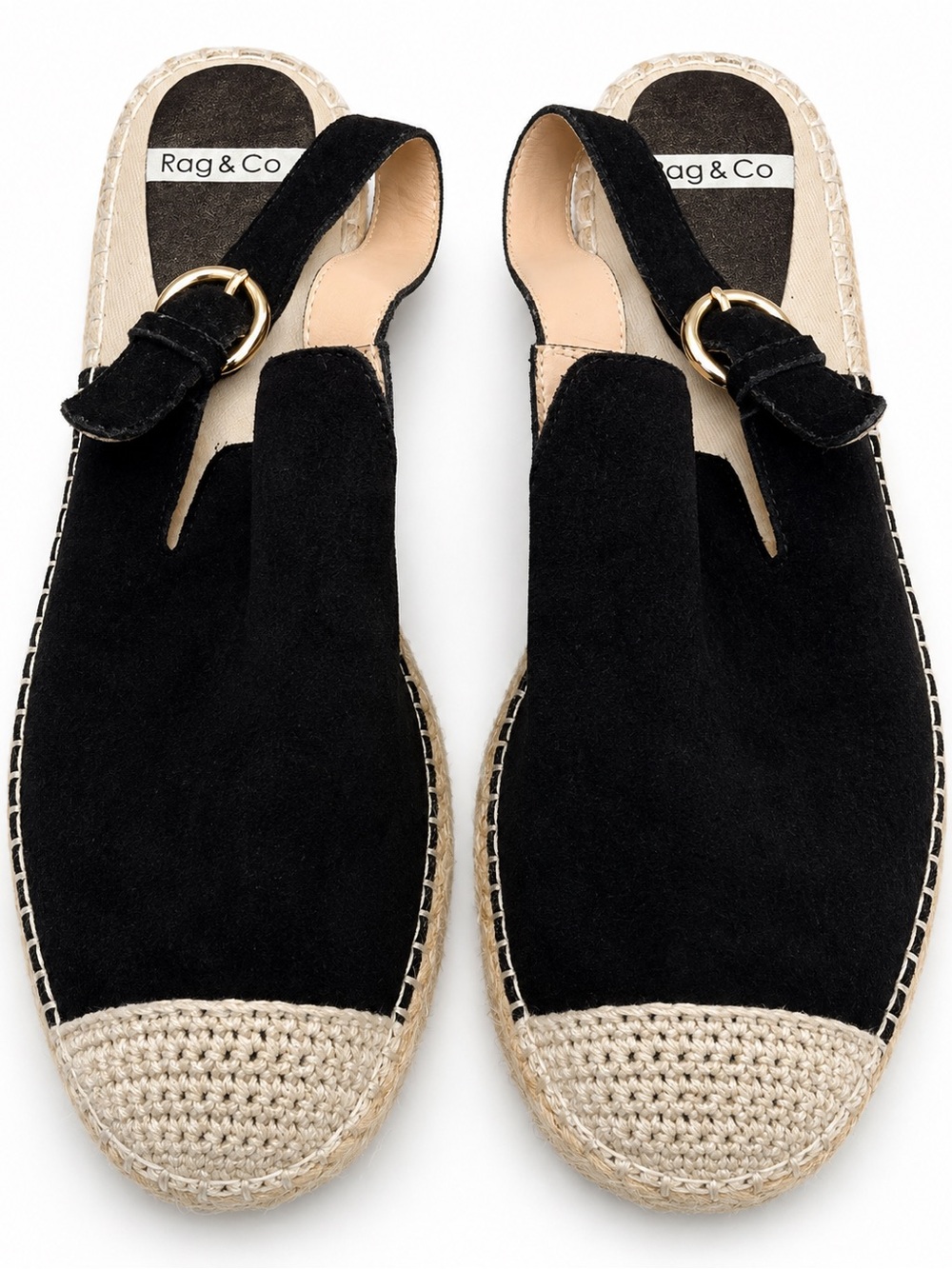 Rag & Co Black Suede Espadrille Slingback
